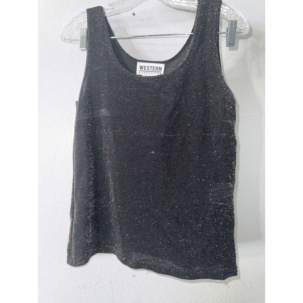 Vintage Western Connection Black Gold Sparkle Tank Top Made USA Large